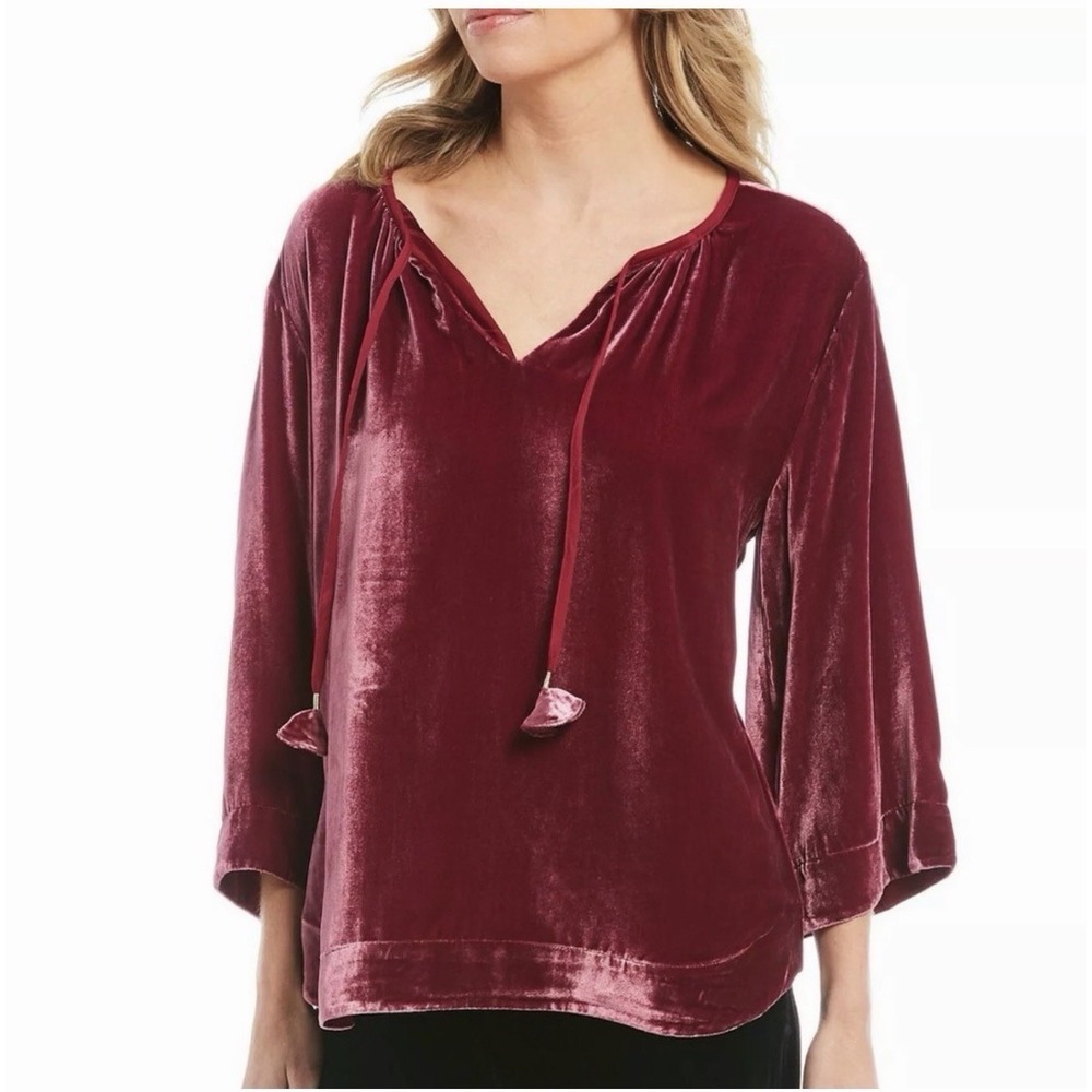 Tommy‎ Bahama Size -M Womens Top Tunic Red Velvet Silk-Blend